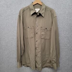 ERMENEGILDO ZEGNA LYOCELL GREEN BUTTON DOWN SHIRT, SIZE L